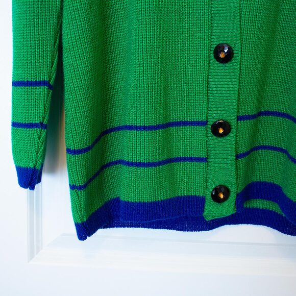 Preppy VTG Ami Sweater Kelly Green Cardigan Striped Collegiate 14 Bright Spring - Picture 9 of 10